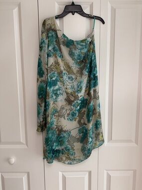 Nuna Lie Passion One Shoulder Floral Dress L Sheer Overlay Lined